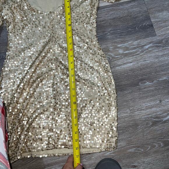 Fredericks of Hollywood Gold Sequin Dress Size Large Vintage - Picture 3 of 7